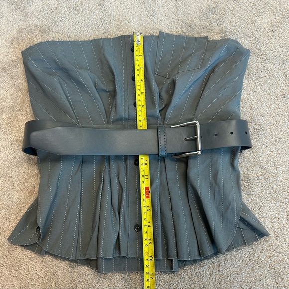 Zara charcoal gray pinstripe bustier corset top strapless raw unfinished hem L - Picture 5 of 16